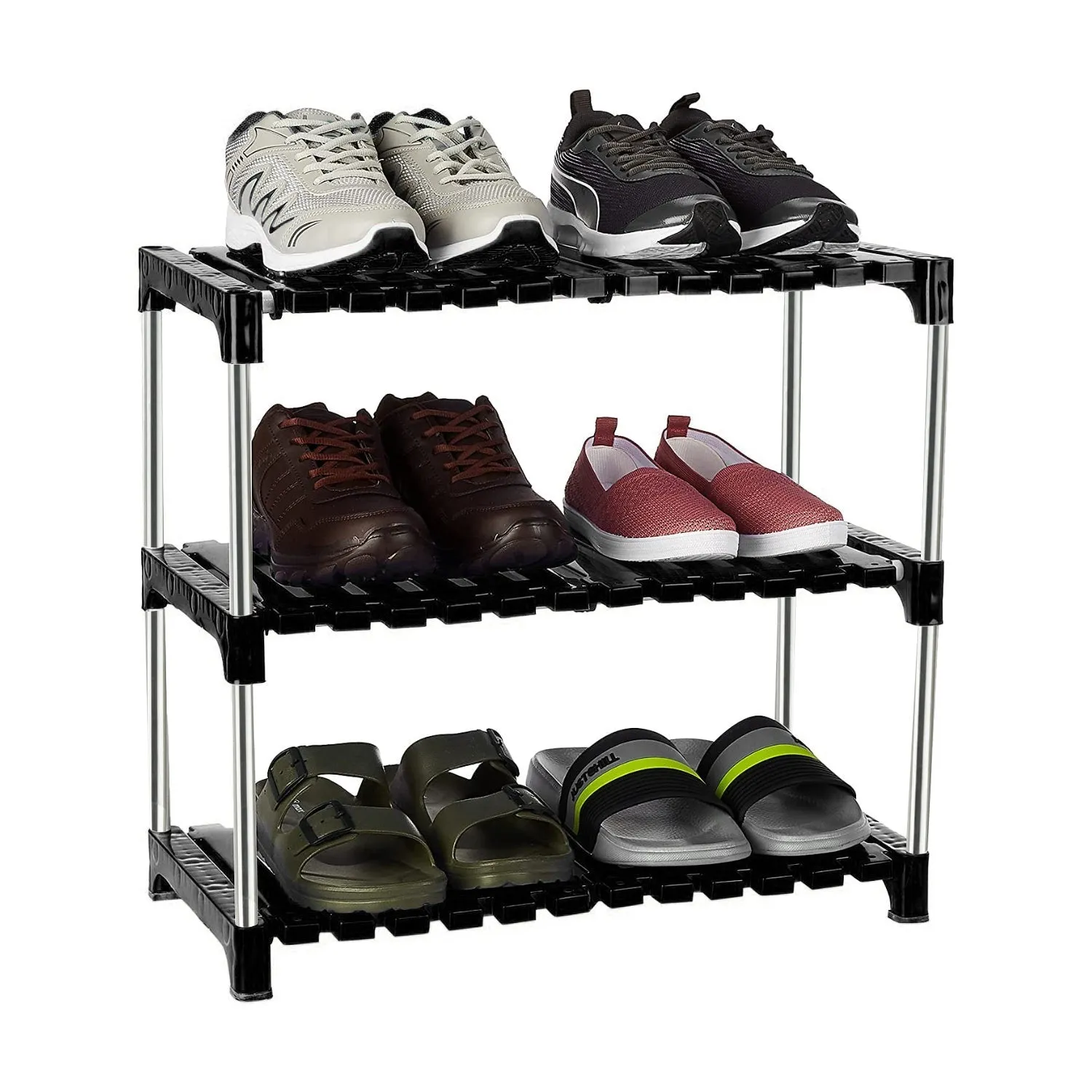 0509 3-Tier Fouldable Solid Stainless Steel Shoe Rack