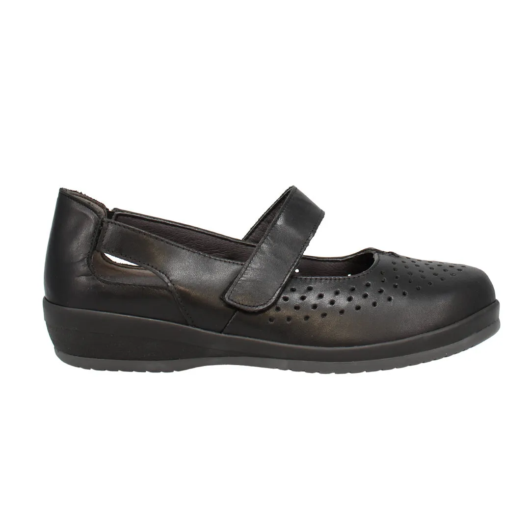 Ada Extra Wide Women's Leather Cut Out Design Mary Jane Shoe