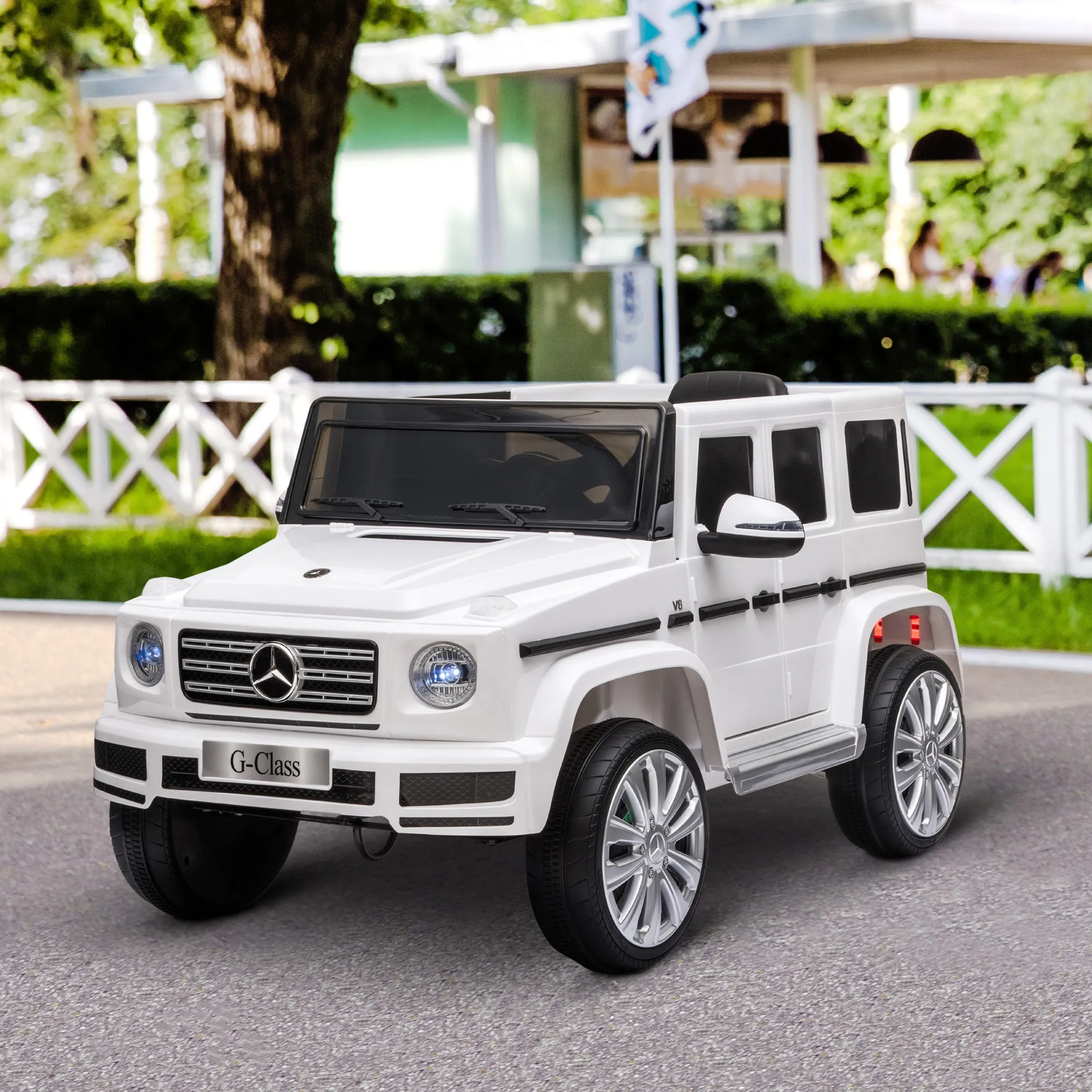 Aosom 12V Kids Electric Car, Mercedes Benz G500 Licensed Battery Powered Ride on Truck for Kids with Remote Control, Headlights, Music, Suspension & Storage for Boys and Girls, White