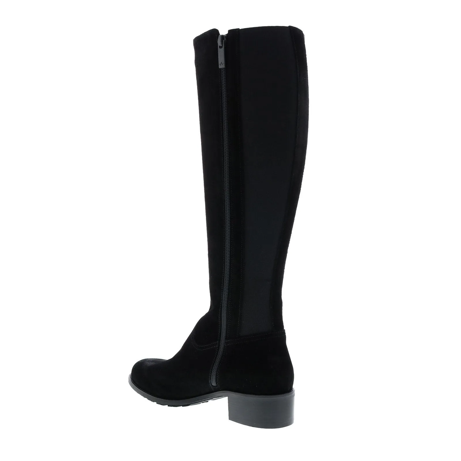 Aquatalia Olidia Suede Elastic 34L3867-BLK Womens Black Suede Zipper Knee High Boots