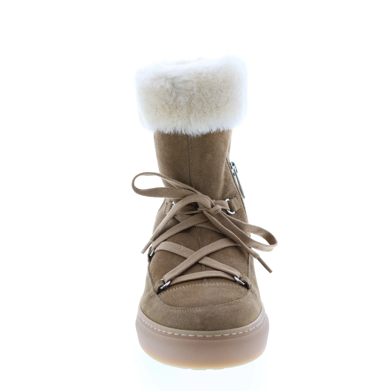 Aquatalia Valarie Suede Shearling 34L3835-TAN Womens Brown Suede Zipper Lace Up Boots