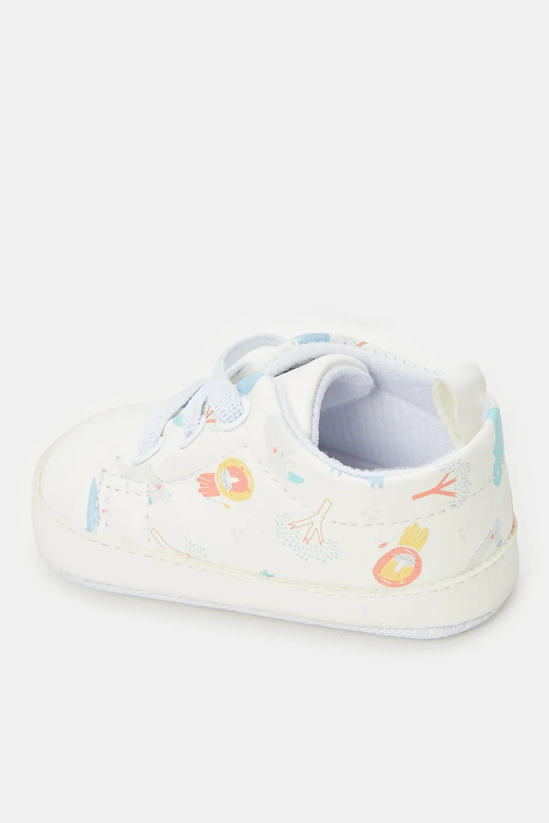 Baby White Printed Pram Shoe