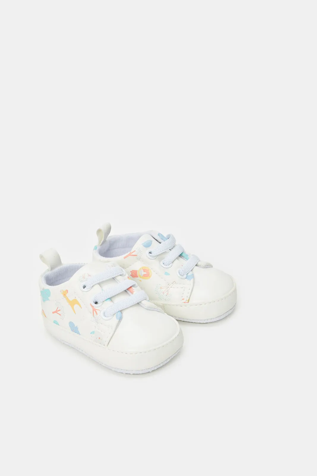 Baby White Printed Pram Shoe