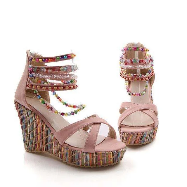 Beaded Multi Color Wedge Heels