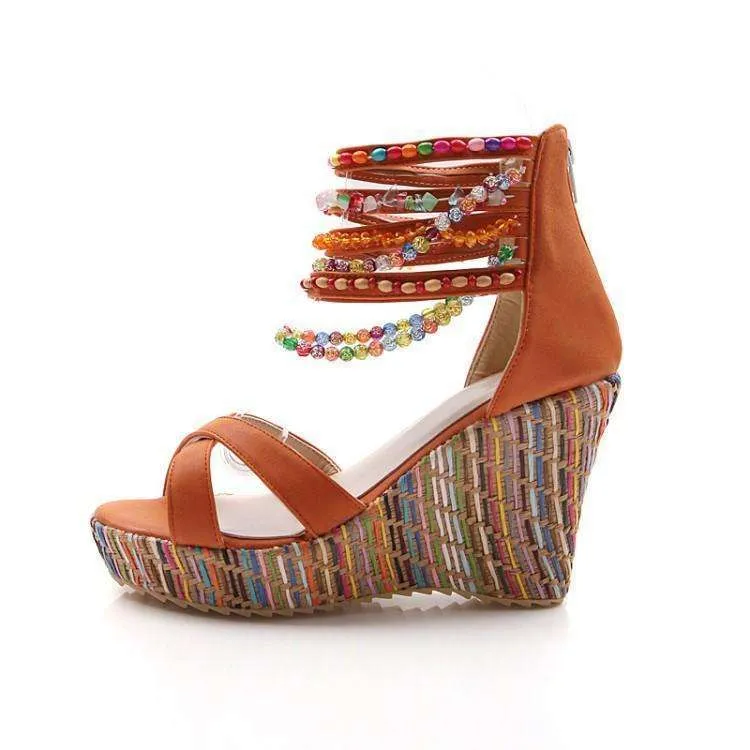 Beaded Multi Color Wedge Heels