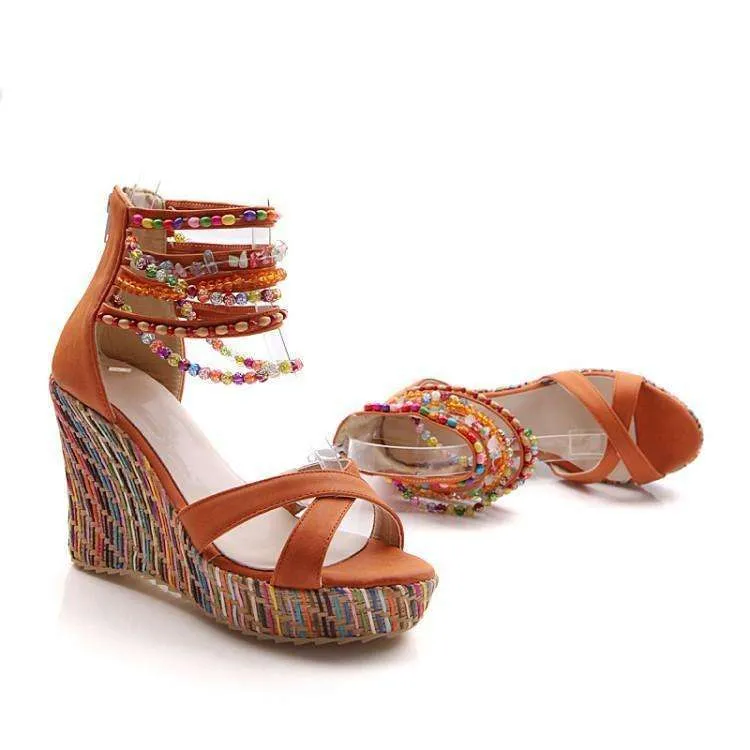 Beaded Multi Color Wedge Heels