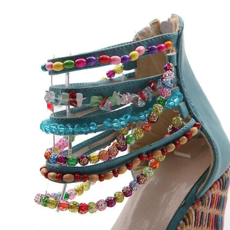 Beaded Multi Color Wedge Heels