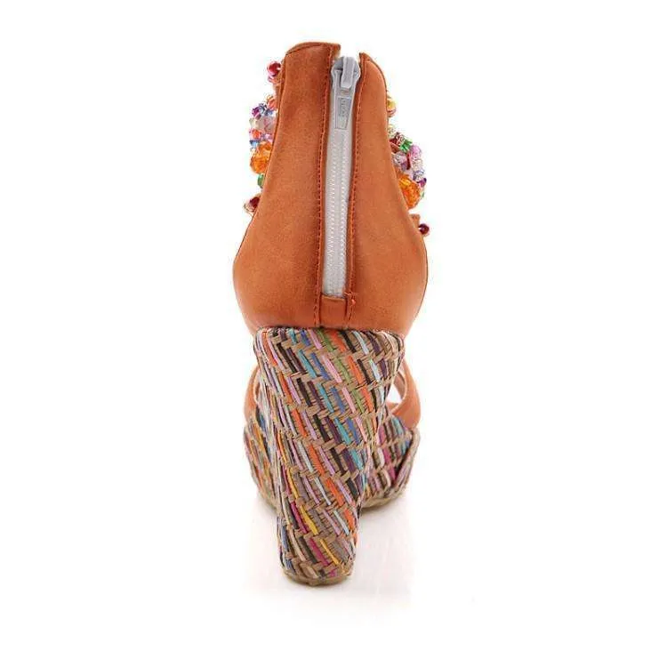 Beaded Multi Color Wedge Heels