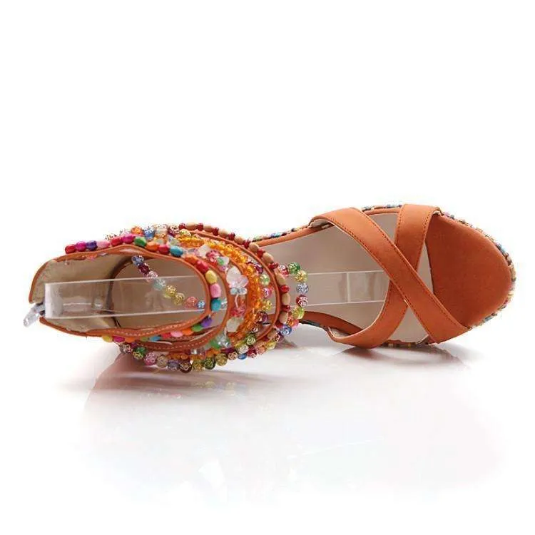 Beaded Multi Color Wedge Heels