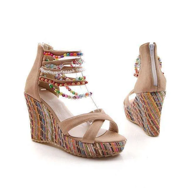 Beaded Multi Color Wedge Heels