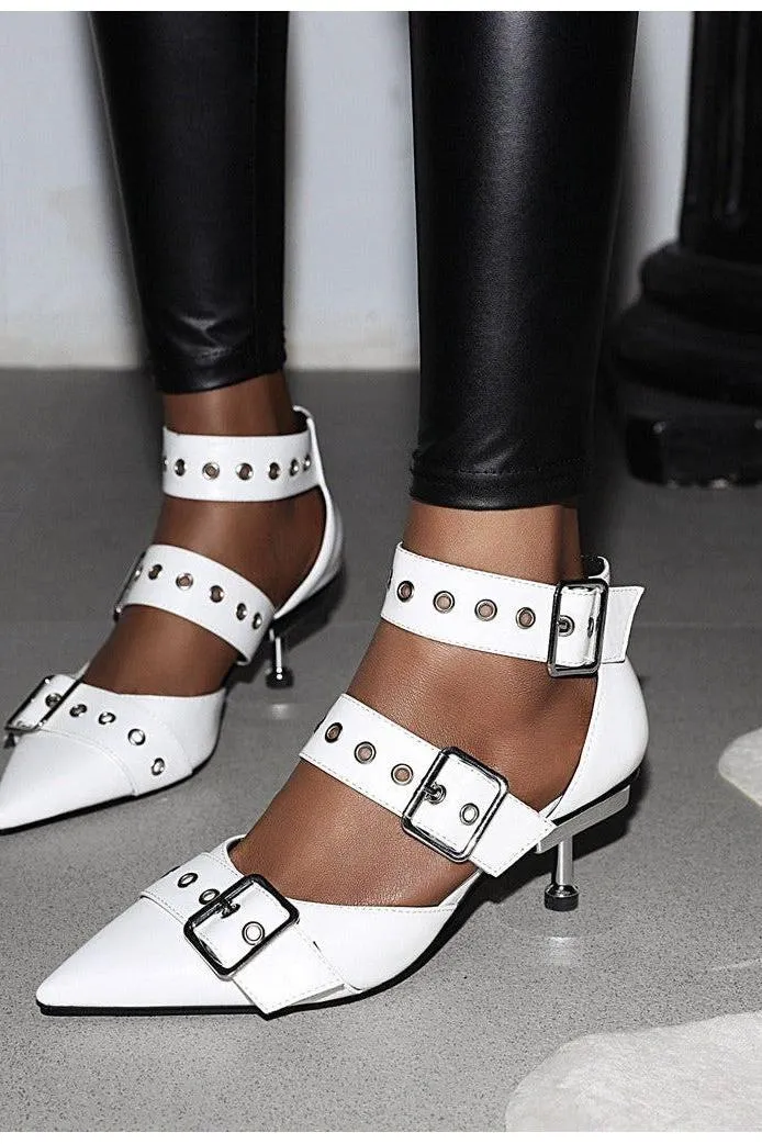 Belt Buckle Pointed Rivet Shoes