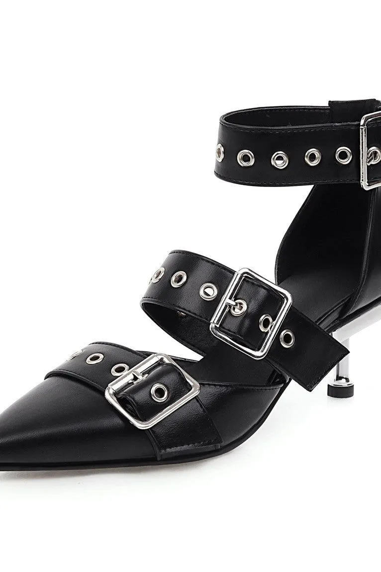 Belt Buckle Pointed Rivet Shoes