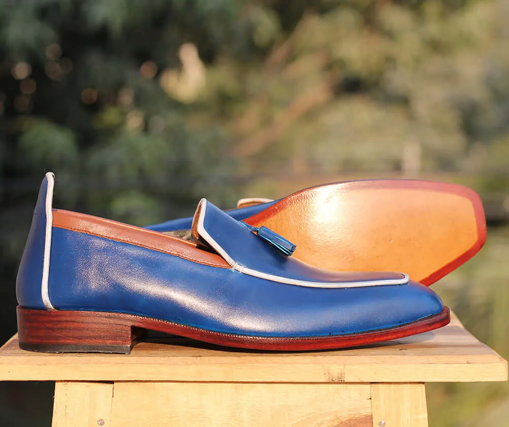 Bespoke Blue Tussle Leather Loafer for Men