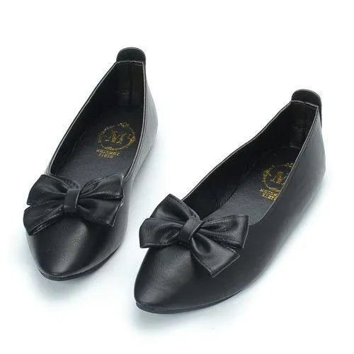 Black Pointed Toe Bowknot Flat Casual Shoes For Lady