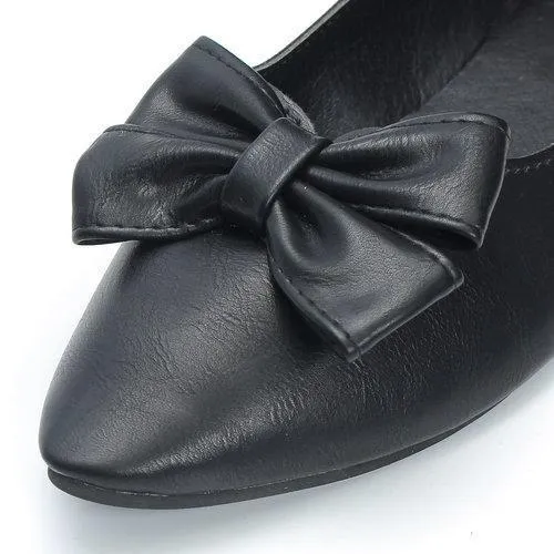 Black Pointed Toe Bowknot Flat Casual Shoes For Lady