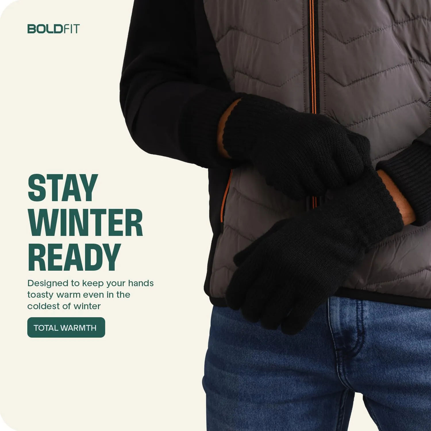 Boldfit Hand Gloves for Men & Women Winter Gloves for Men for Woolen Knitted Winter Gloves for Women Thermal Hand Gloves for Winter Warm Gloves for Women Winter Wear Unisex Hand Gloves - Black 1Pair