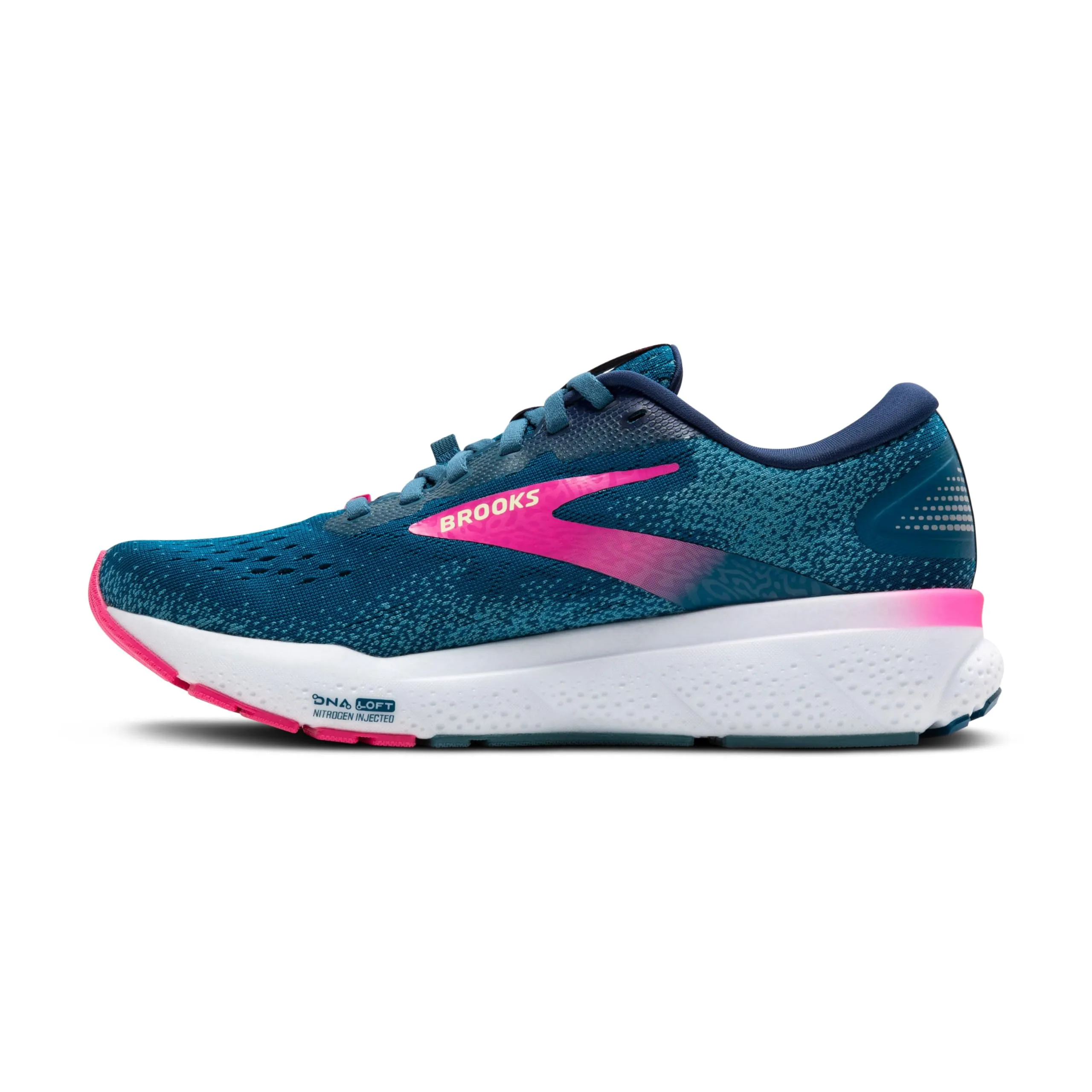 Brooks Women's Ghost 16 GTX Waterproof Neutral Running Shoe - Moroccan Blue/Pink/Yellow - 8.5 Medium