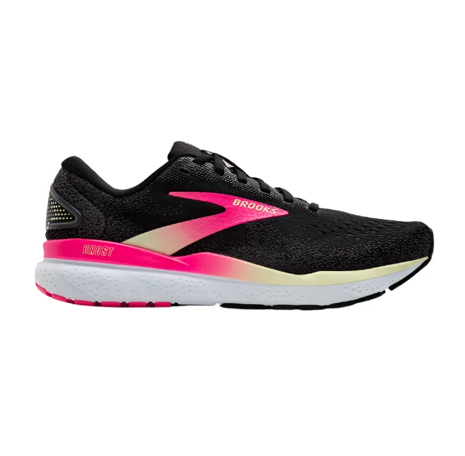 Brooks Womens Trainer Ghost 16 Black/ Pink/ Yellow