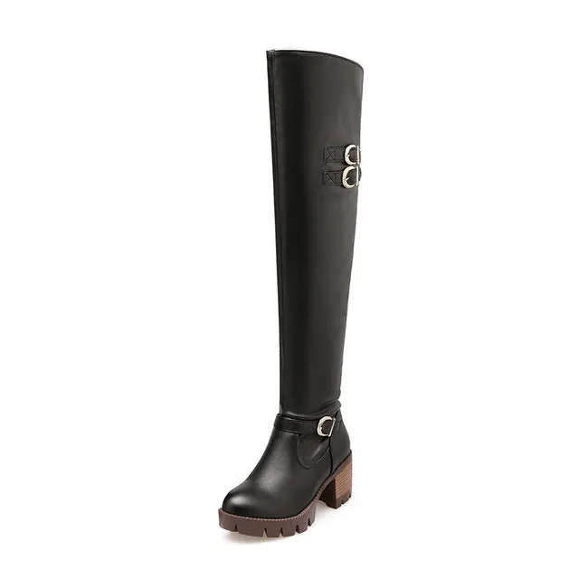 Buckles boots platform winter fashion over the knee