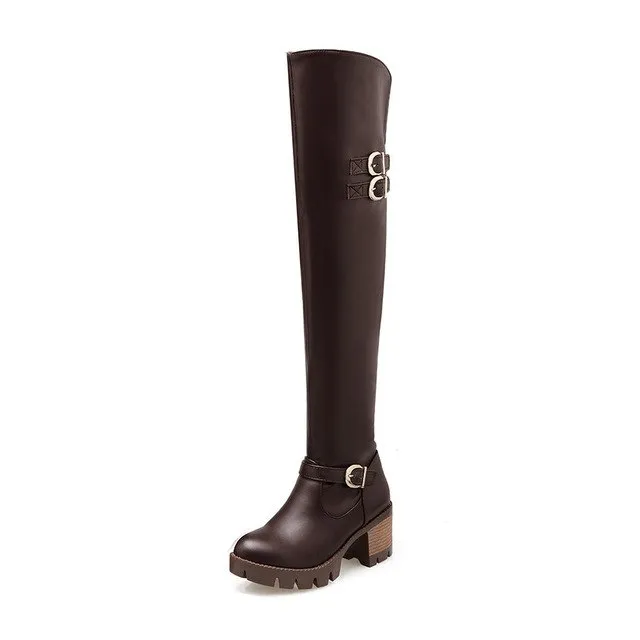 Buckles boots platform winter fashion over the knee