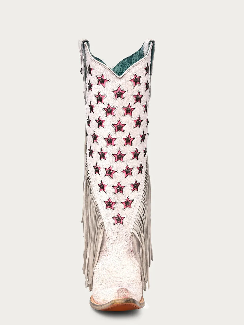 C4084 - PINK STARRED AND FRINGED WHITE BOOTS