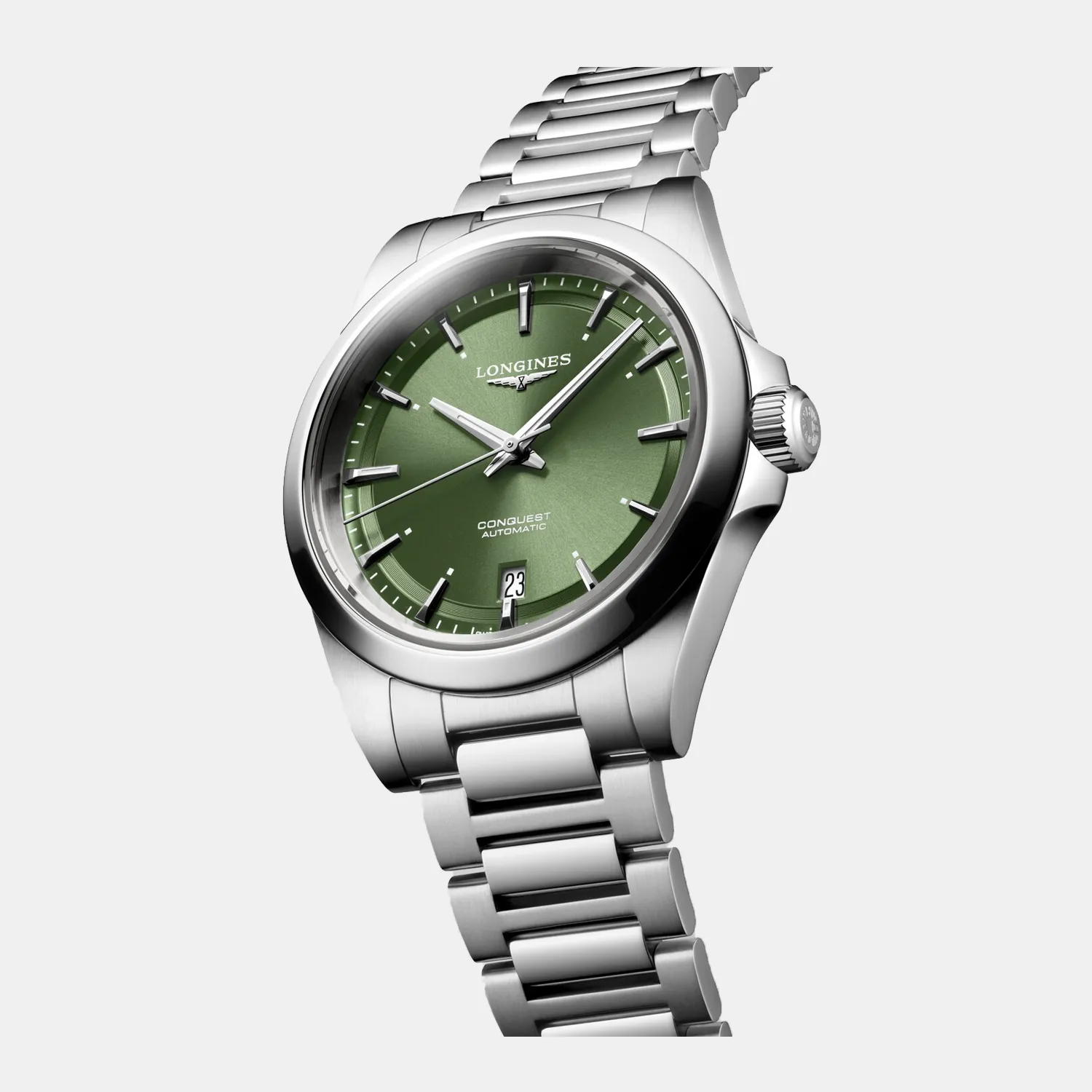 Conquest Men Automatic Sunray Green Dial Analog Stainless Steel Watch L37204026