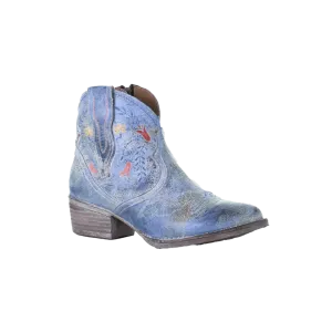 Corral Women's Blue Floral Embroidery Snip Toe Ankle Boot