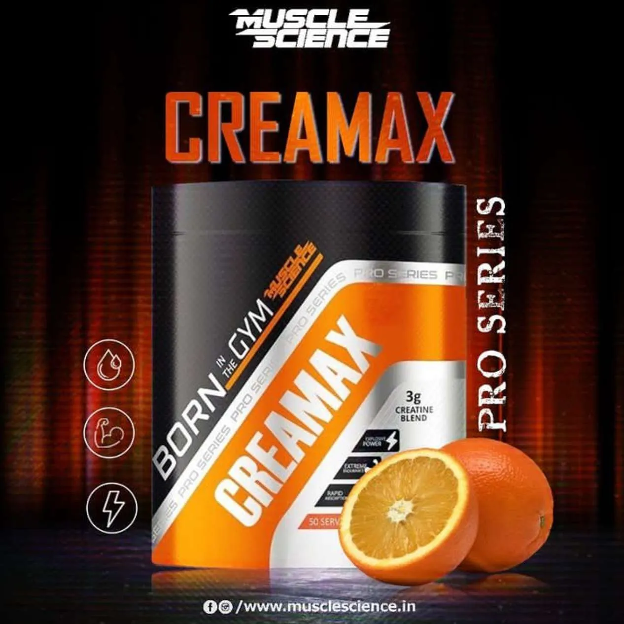 Creamax Creatine Monohydrate With HCL Creatine – 50 Servings | Orange