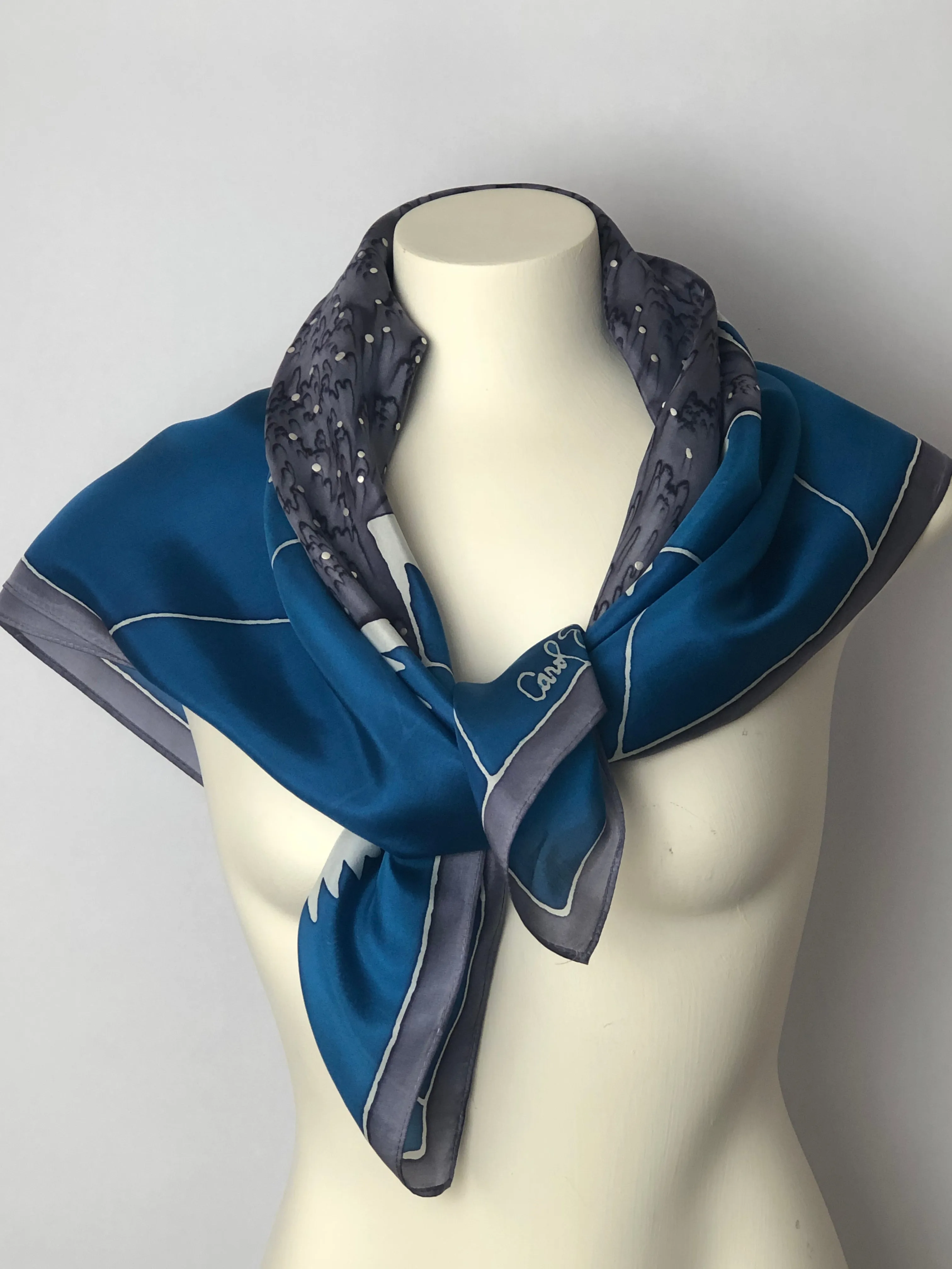 “Crown of Winter - 35” Square” - Hand-dyed Silk Scarf - $140