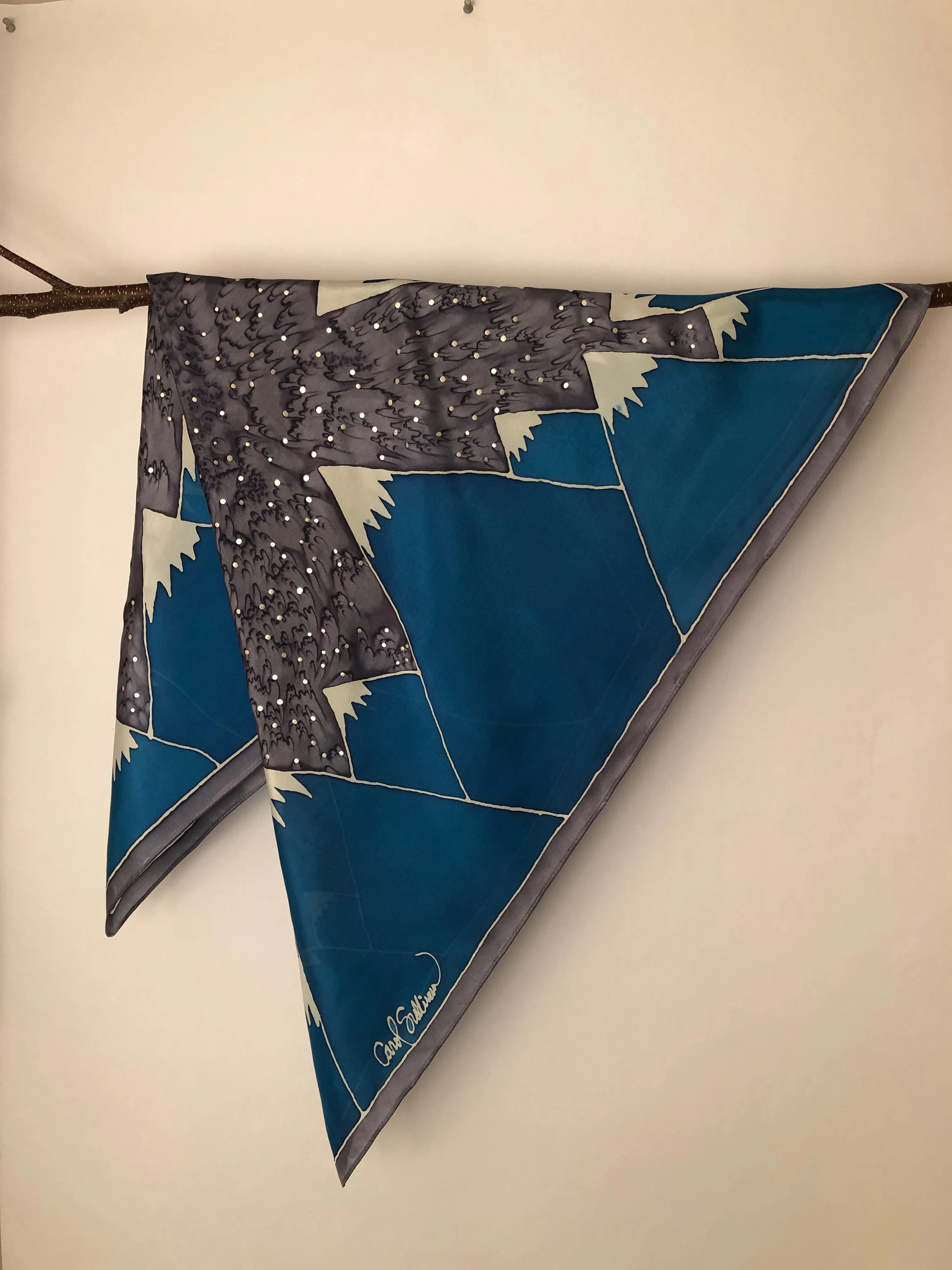 “Crown of Winter - 35” Square” - Hand-dyed Silk Scarf - $140