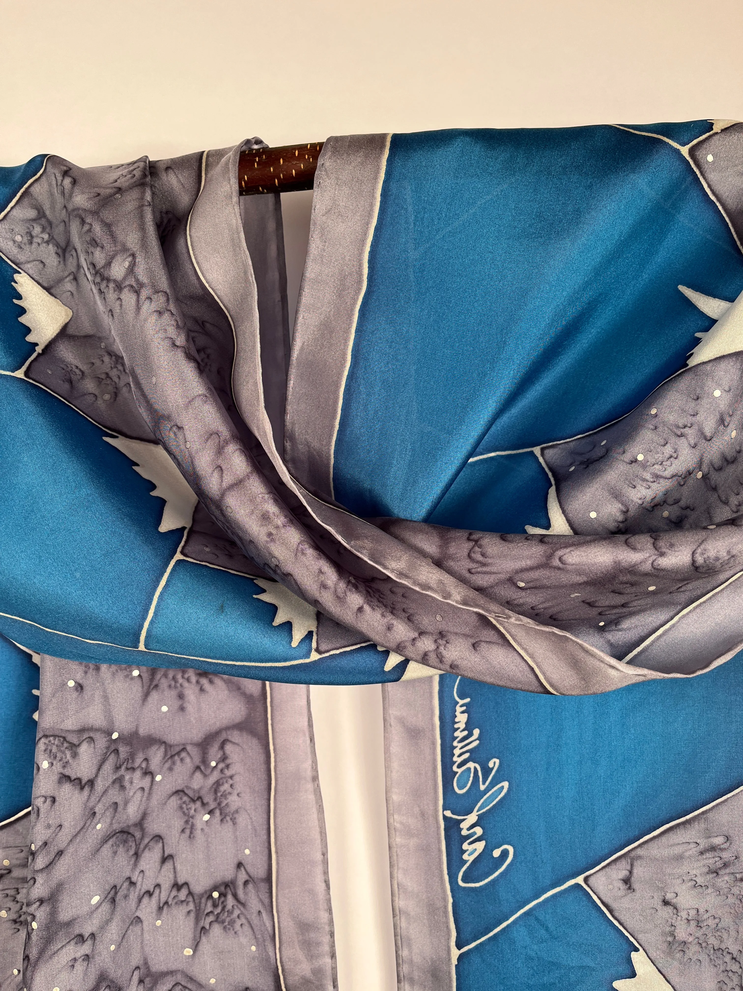 “Crown of Winter” - Hand-dyed Silk Scarf - $130