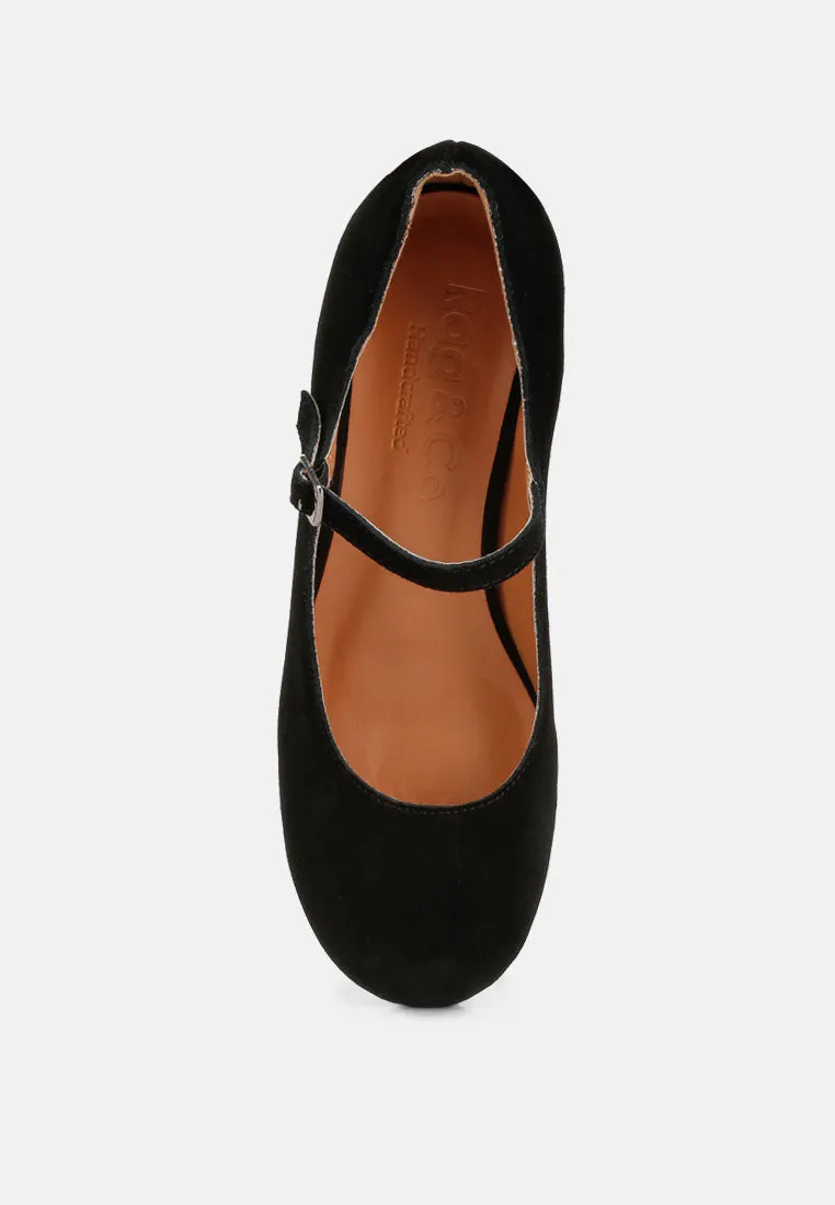 DALLIN Suede Block Heel Mary Janes in Black