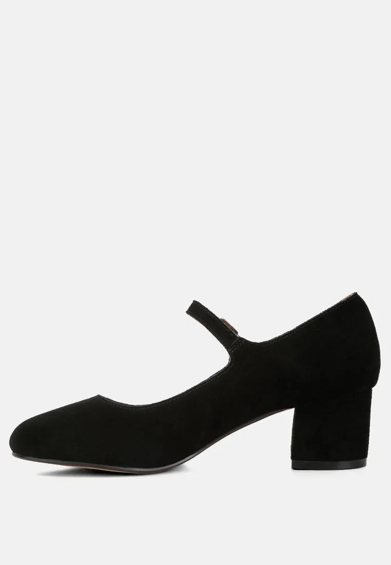 DALLIN Suede Block Heel Mary Janes in Black