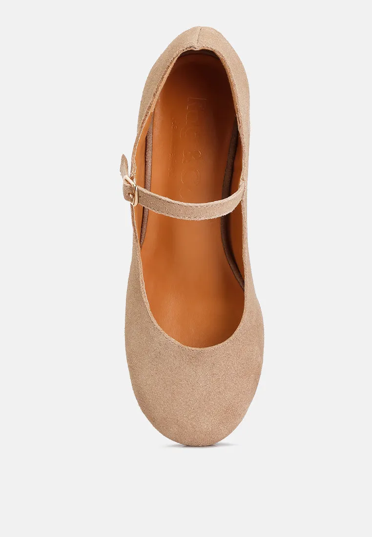 DALLIN Suede Block Heel Mary Janes in Sand