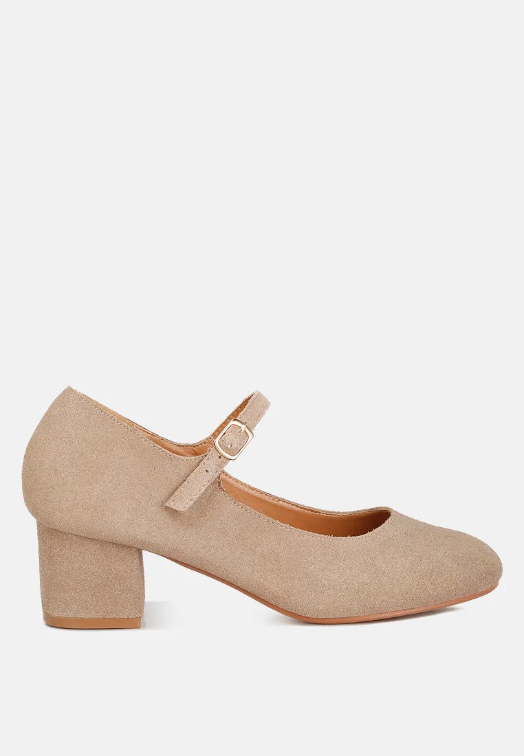 DALLIN Suede Block Heel Mary Janes in Sand