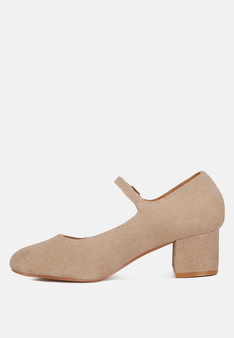 DALLIN Suede Block Heel Mary Janes in Sand