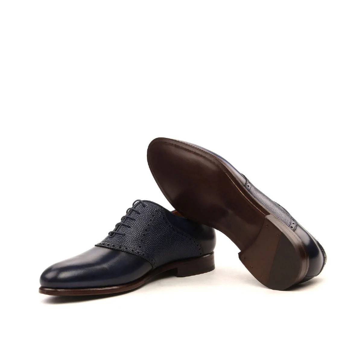 DapperFam Fabrizio in Navy Men's Italian Leather & Italian Pebble Grain Leather Saddle