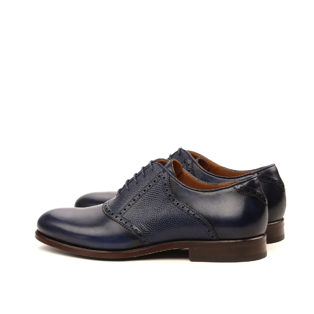 DapperFam Fabrizio in Navy Men's Italian Leather & Italian Pebble Grain Leather Saddle