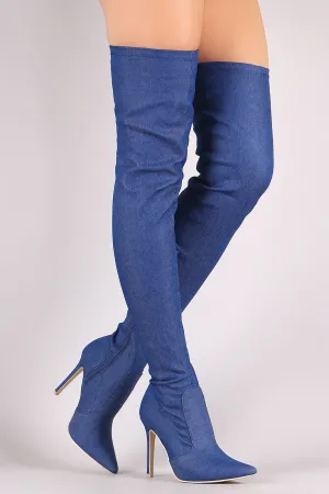 Denim Pointy Toe Stiletto Over-The-Knee Boots