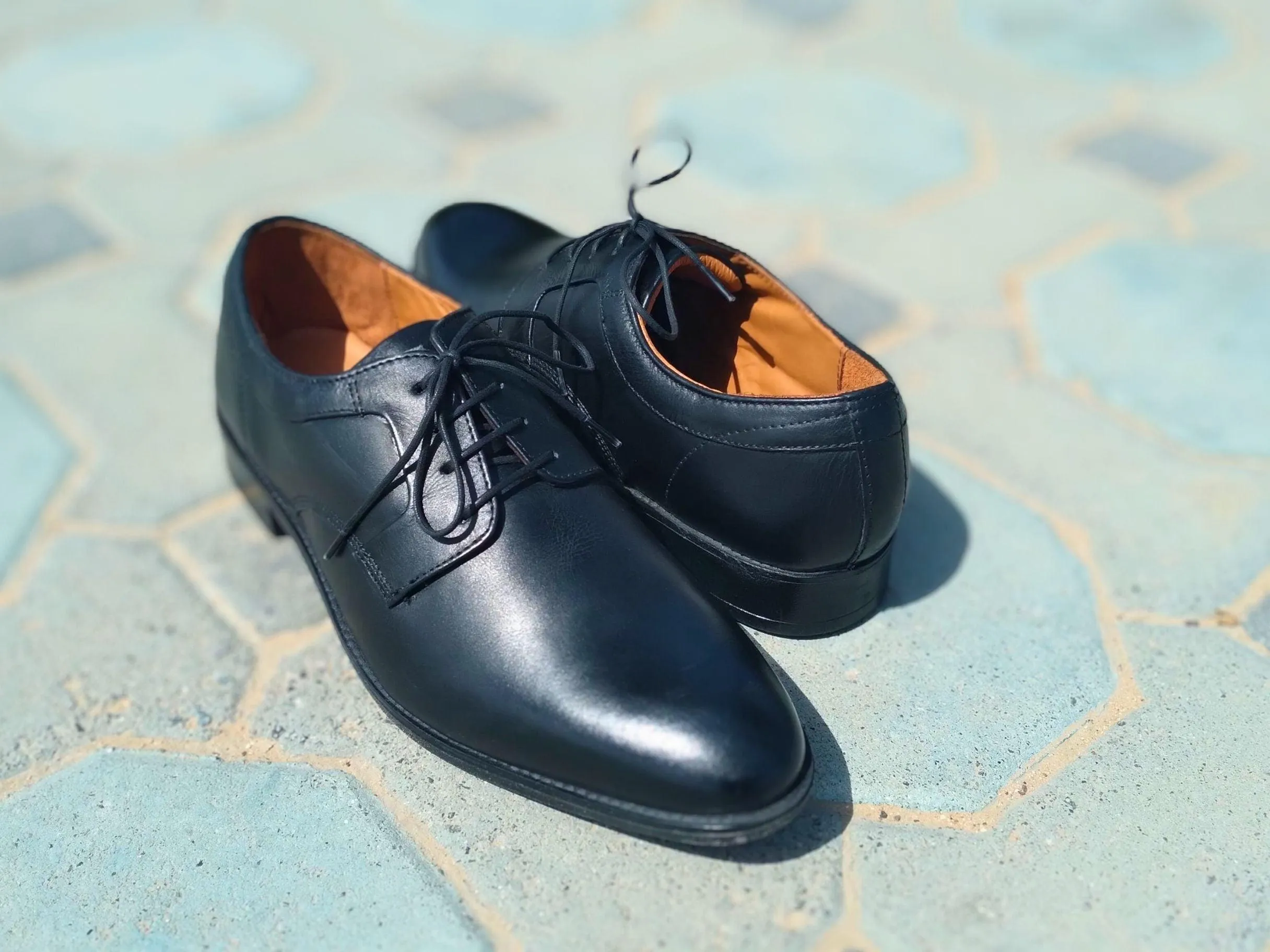 Derby Shoes Genuine Leather Plane Toe Black