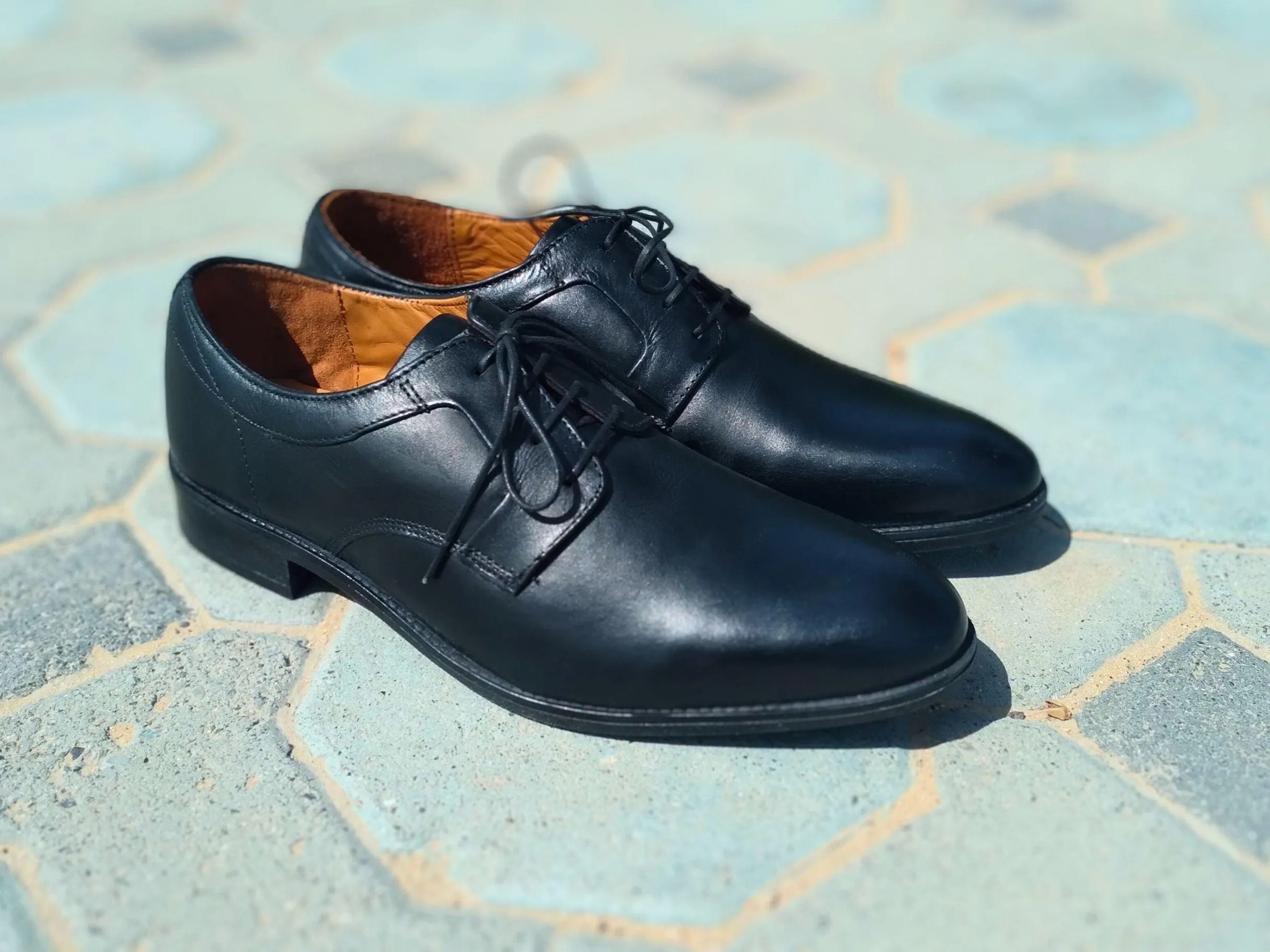 Derby Shoes Genuine Leather Plane Toe Black