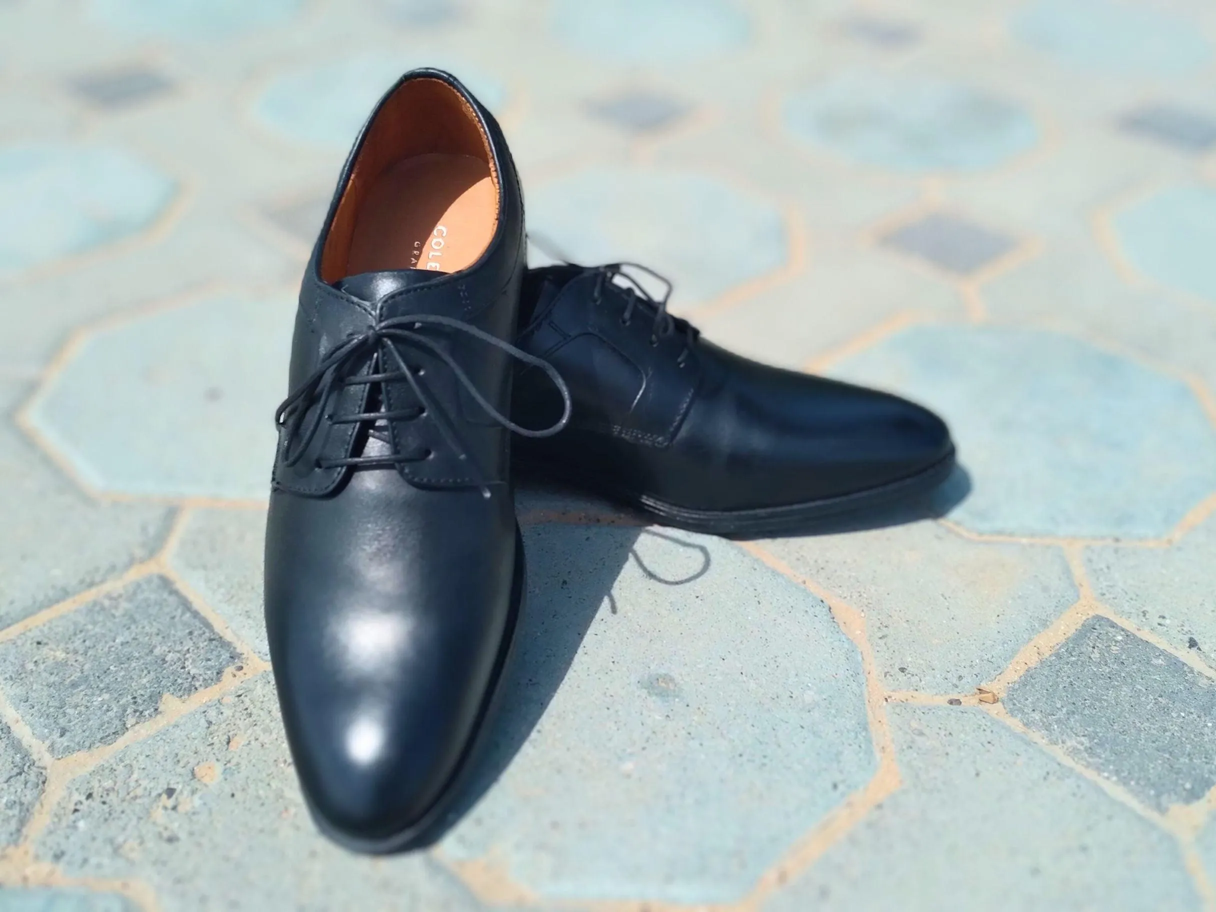 Derby Shoes Genuine Leather Plane Toe Black