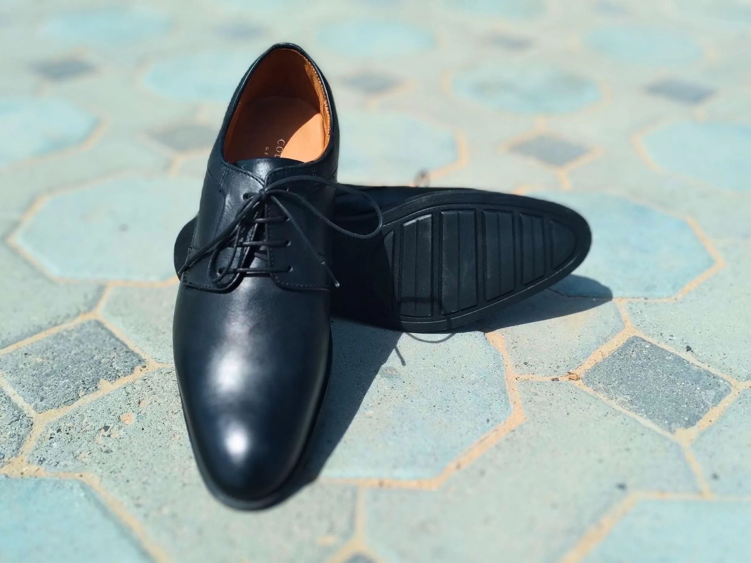 Derby Shoes Genuine Leather Plane Toe Black