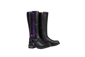 Dream Apparel® Women Biker Long Boots with Purple Laces