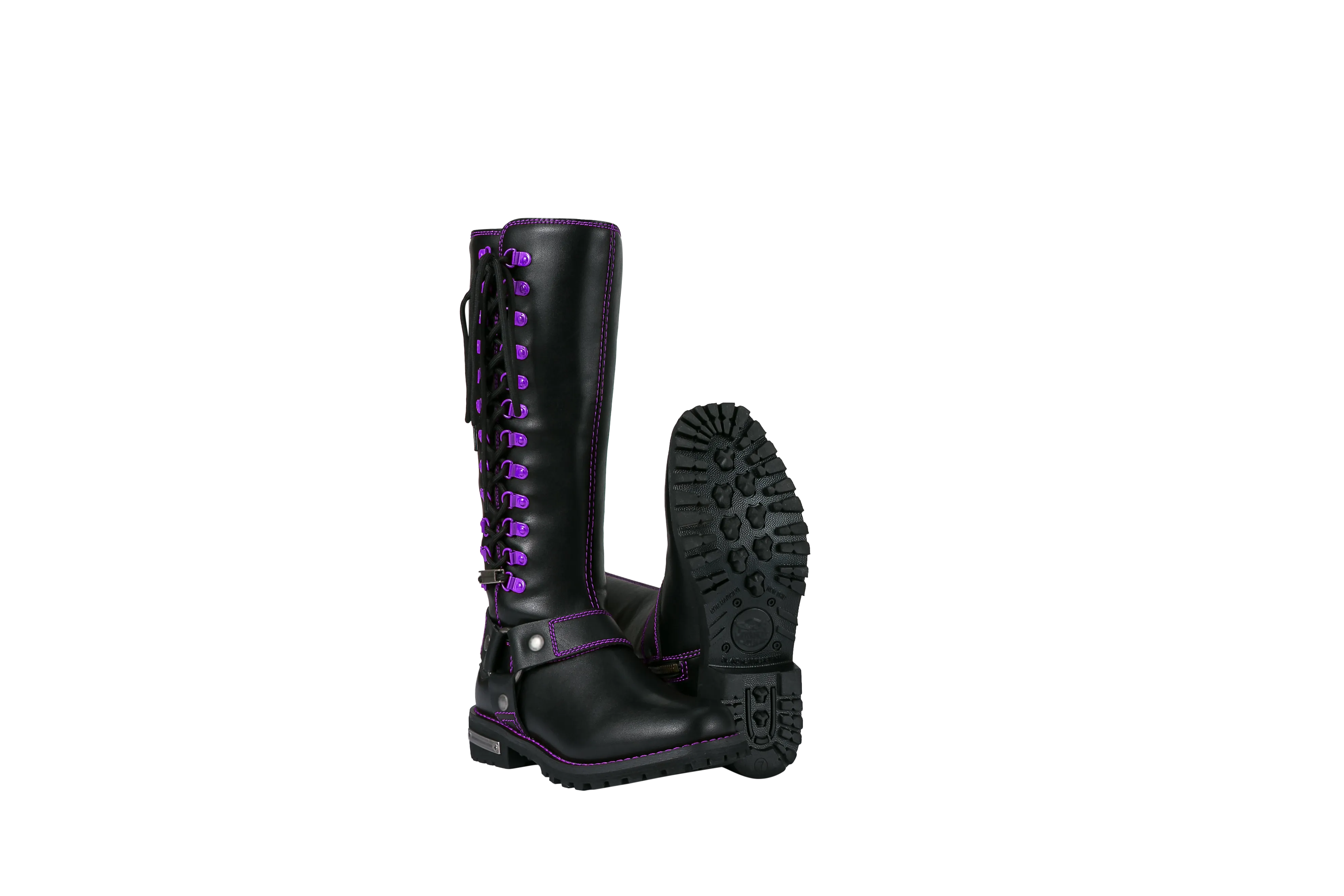 Dream Apparel® Women Biker Long Boots with Purple Laces