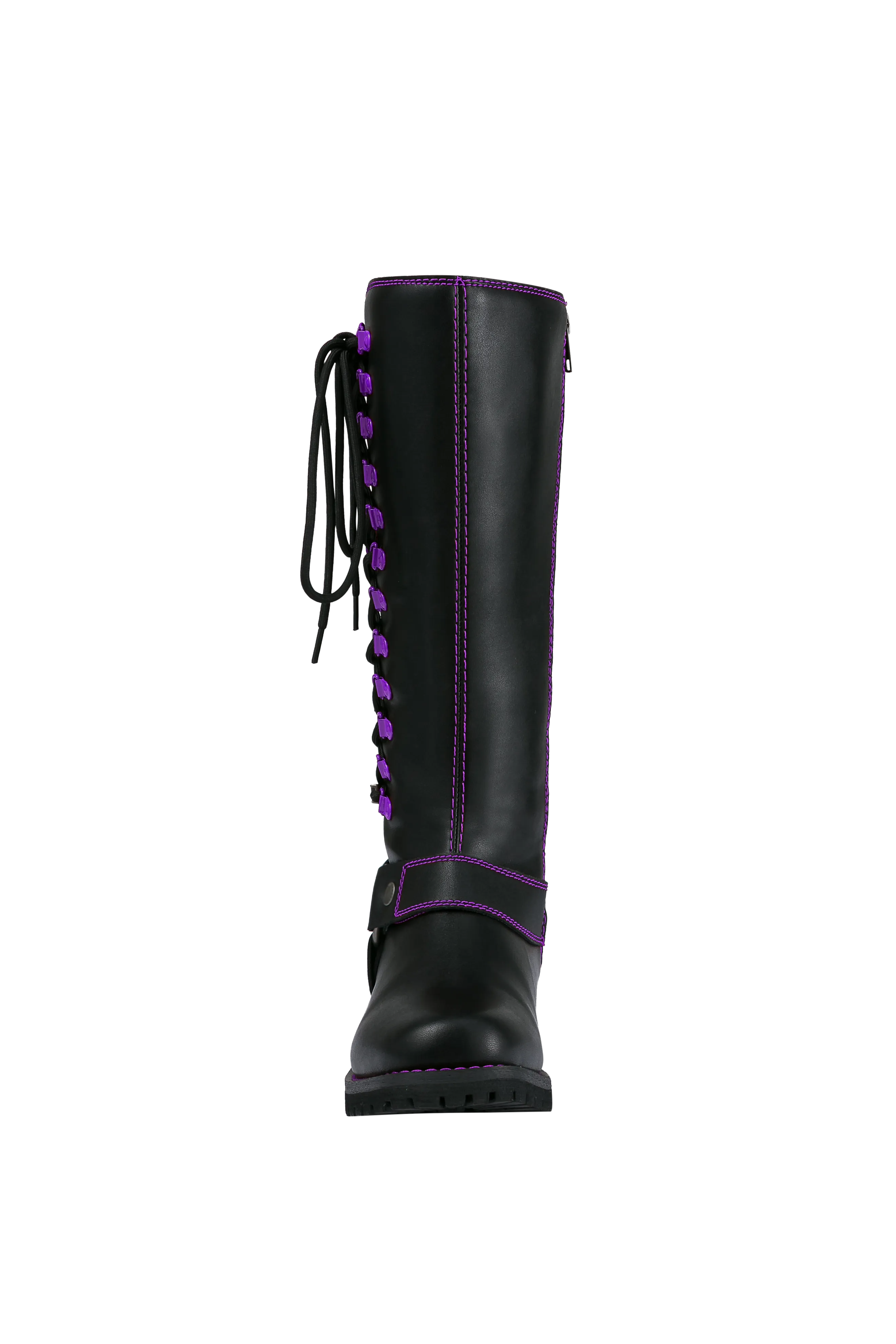 Dream Apparel® Women Biker Long Boots with Purple Laces