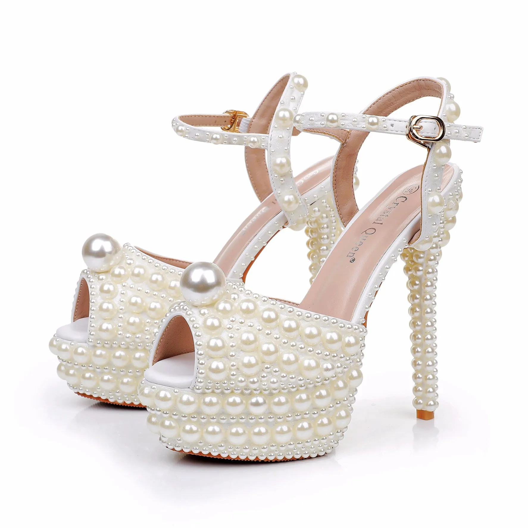 Fish Mouth High Heel Platform Pearl Sandals Wedding Shoes