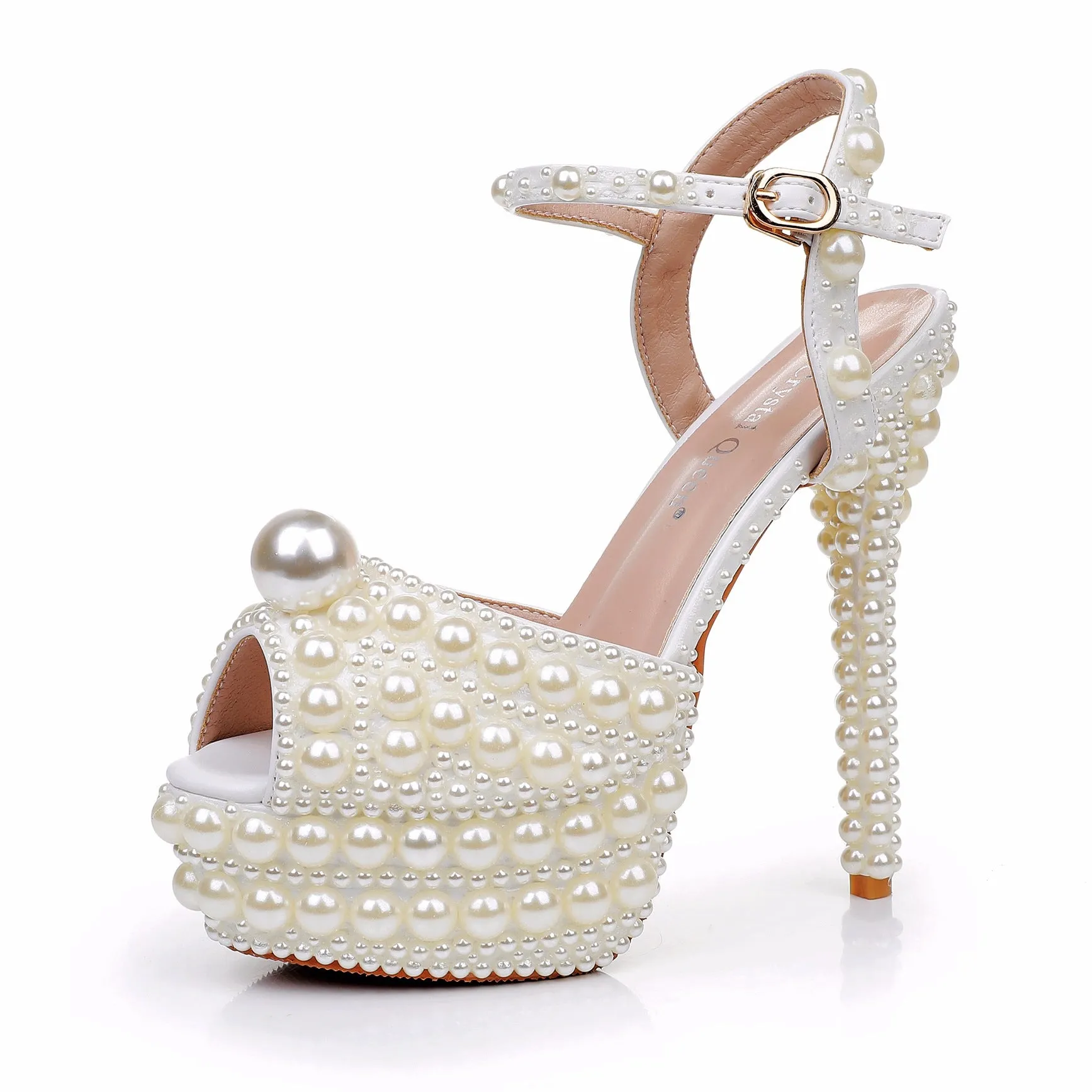 Fish Mouth High Heel Platform Pearl Sandals Wedding Shoes