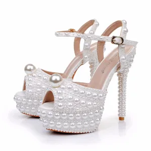 Fish Mouth High Heel Platform Pearl Sandals Wedding Shoes