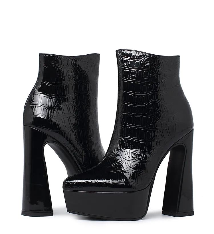 Genuine Patent Leather Platform High Heel Boots